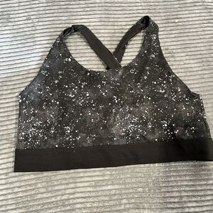 Fabletics Black Galaxy Print Sports Bra High Neck Cross Back See Pics for Size